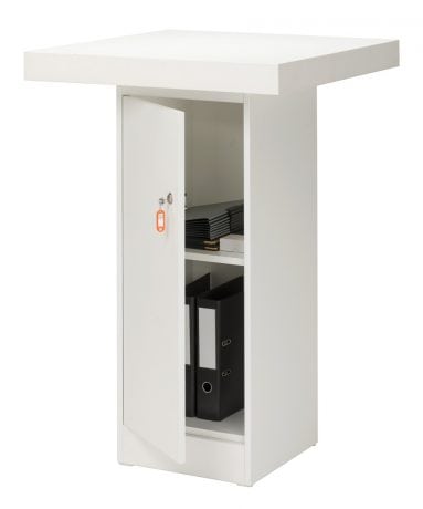 Presentation column with lockable cabinet